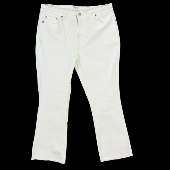 Candace Cameron Bure Women's Stretch Boot Cut Dirty White Denim Jeans 16 Raw Hem - Picture 1 of 12